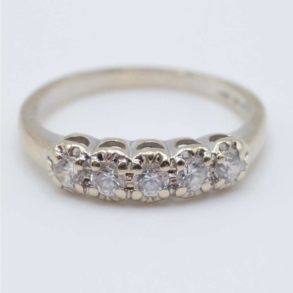 14k White Gold Diamonique Anniversary Band Ring - Size 7 - 2.55 grams